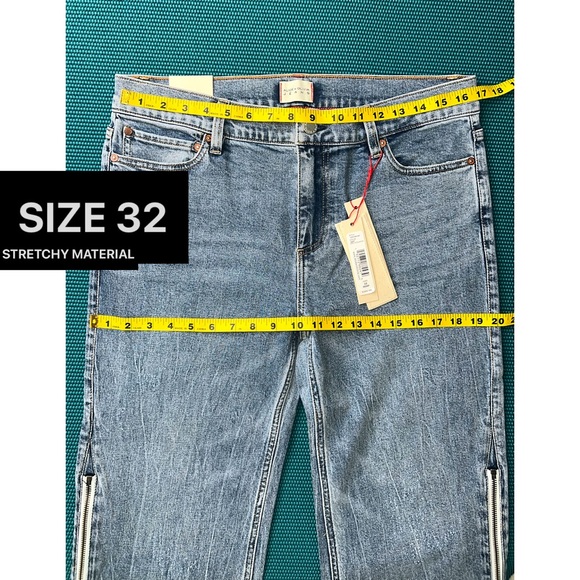 Alice + Olivia Rey Side Zipper Blue Off White Wide Leg Jeans - Picture 14 of 16